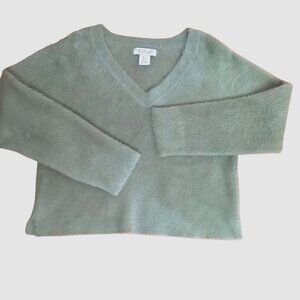 RACHEL ZOE VTG Sage Green Fuzzy Knit V Neck Sweater Small Soft Luxe Pullover